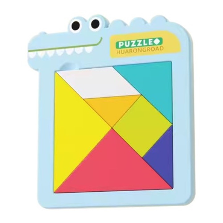 Mágneses kirakó 15 db Tangram – oktatójáték gyerekeknek, Kék, 16x15 cm