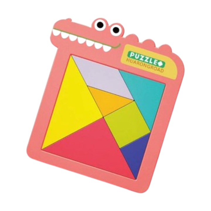 Mágneses kirakó 15 db Tangram – oktatójáték gyerekeknek, Rózsaszín, 16x15 cm