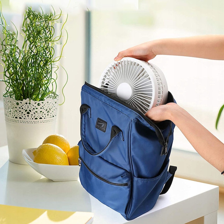 Ventilator Portabil De Podea, 4 Viteze, Acumulator 7200 mAh, 36-99cm, Ultra Silentios, Height adjustable, USB Type C, Alb