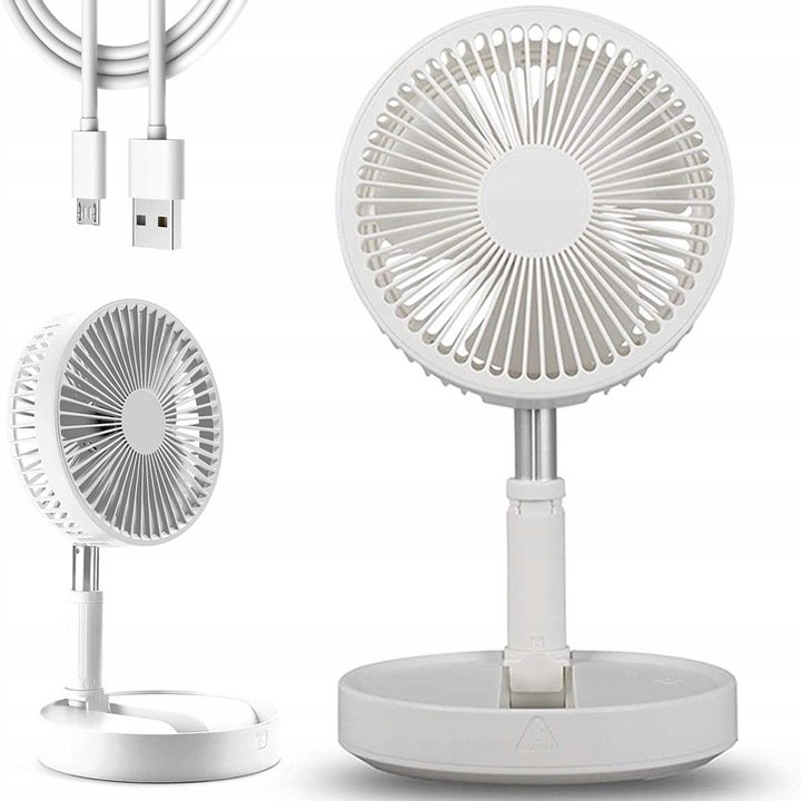 Ventilator Portabil De Podea, 4 Viteze, Acumulator 7200 mAh, 36-99cm, Ultra Silentios, Height adjustable, USB Type C, Alb