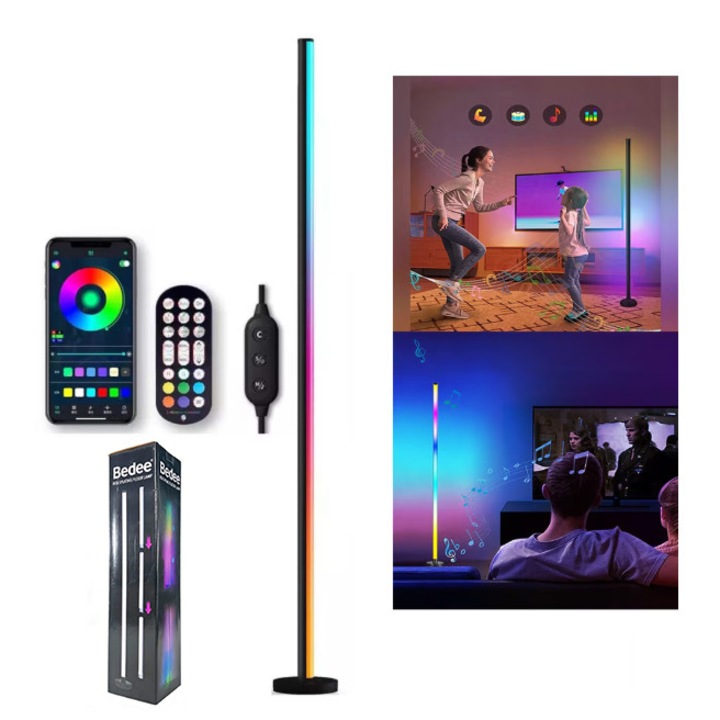 Lampa de podea LED colorata, dimabil, lumina ambientala, Sincronizare iluminare si muzica, Poate fi controlat prin APP sau telecomanda, 120cm