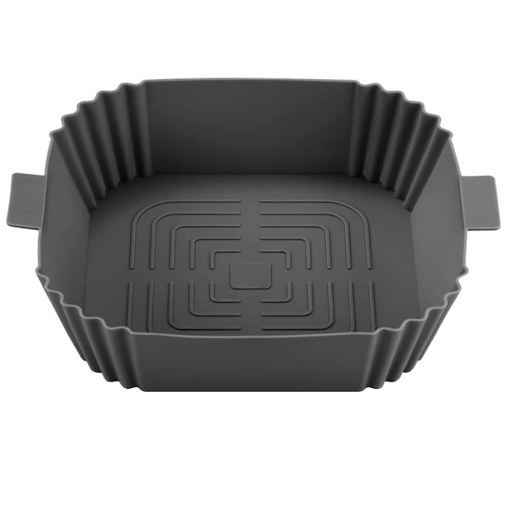 Set 2 oala de silicon pentru friteuza de aer, accesorii copt airfryer, fara BPA, termorezistent, 16.3x16.3 cm, reutilizabil, Gri