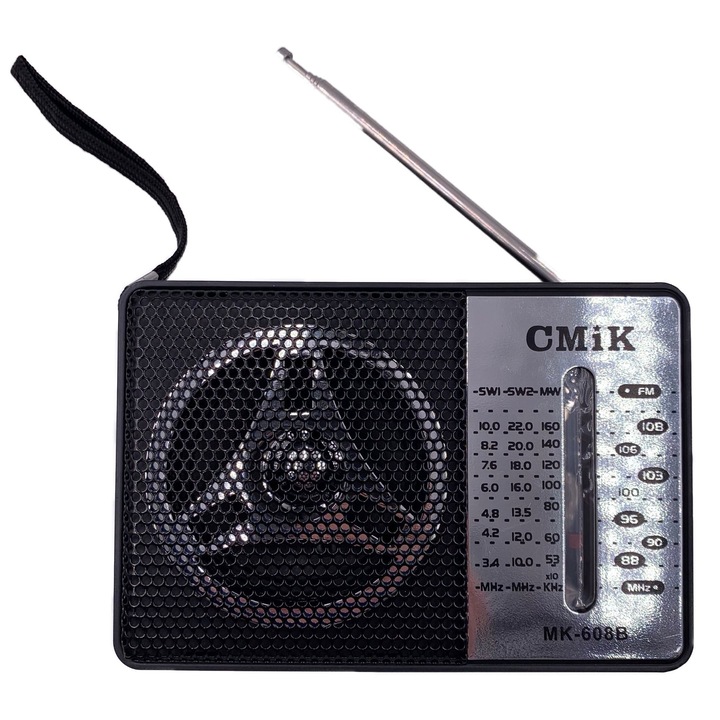 Radio Portabil Clasic si Sensibilitate Mare, MW/FM/SW1-2 4 Benzi, Jack 3.5 mm, 13 x 9 x 6 cm, Negru, Dalimag