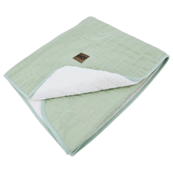 Paturica bebe Eko, muselina matlasata, verde menta 75 x 90 cm