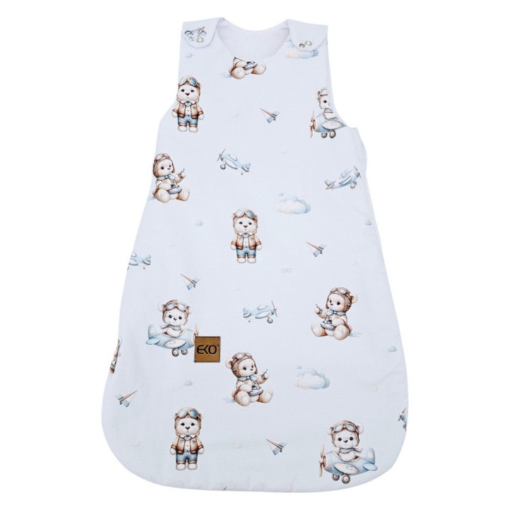 Sac de dormit pentru bebe Eko, alb cu imprimeu animat, dimensiune mica, confortabil, sigur