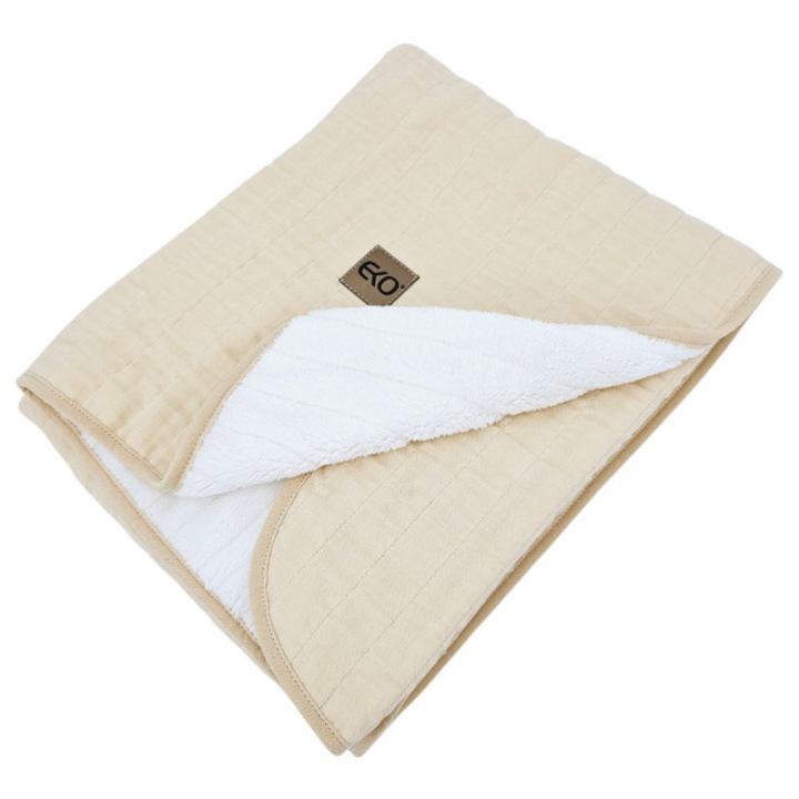 Paturica pentru copii Eko, bumbac/muselina, 75x90cm, alb/bej