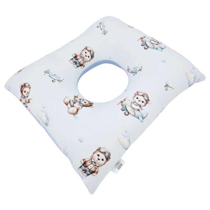 Perna postpartum Eko, confort si suport, bumbac/poliester siliconat, alb/albastra cu imprimeu 40 x 40 cm