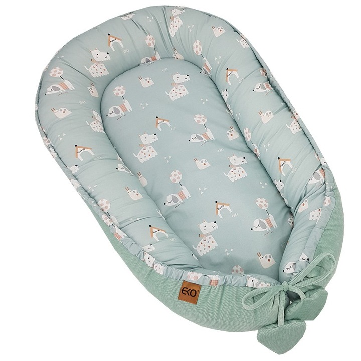 Cosulet pentru bebelusi Eko, bumbac/catifea, umplutura antialergica, verde menta 90 x 60 cm