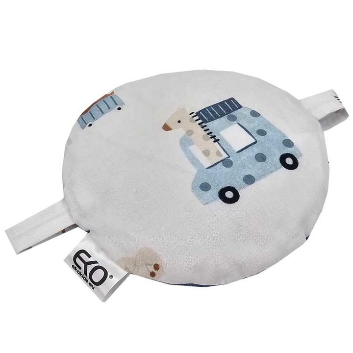 Incalzitor corporal Eko, termofor cu samburi de cirese, 15x15cm, albastru/alb, pentru bebelusi