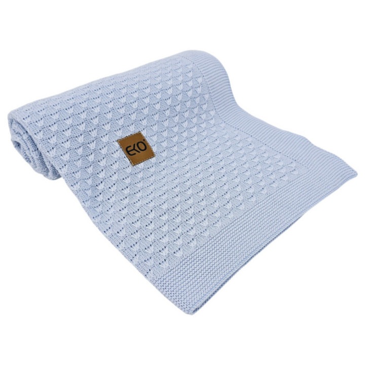 Paturica pentru bebelusi Eko, bumbac/viscoza de bambus, albastra, 100x150cm
