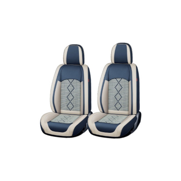 Huse auto premium Deluxe piele ecologica perforata si textil - albastru - alb
