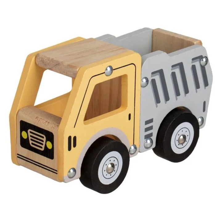 Жълто-сив дървен камион с 4 колела 14x7x9см