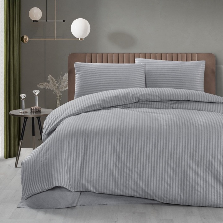 Lenjerie de pat Home Still Damasc, 2 persoane, microfibra + bumbac, gri, 4 piese