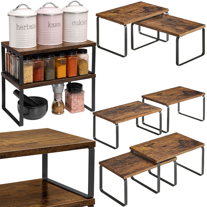 Комплект от 2 бамбукови рафта Gockowiak, дъбов фурнир, черен, 33.5x18.5 см и 33.5x19.5 см