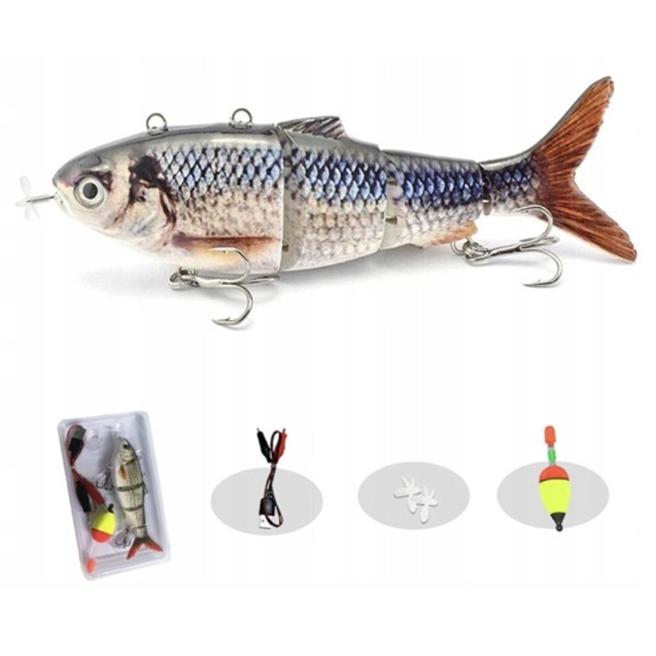 Електрическа риболовна примамка, с LED, 13 см, захранвана от USB, естествено движение, издръжлива