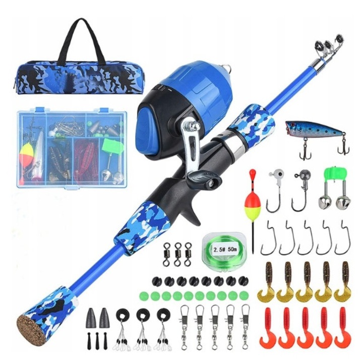 Интерактивен риболовен комплект за деца, 1,2 м, с макара, неплъзгащи се дръжки, чанта за носене