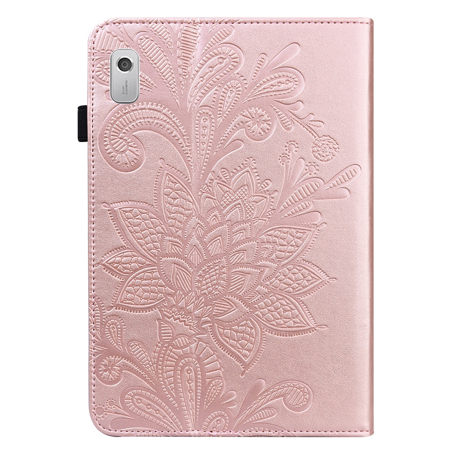 Husa tableta pentru Lenovo Tab M9, piele cu model floral embosat, tip carte, suport, inchidere magnetica, aurie