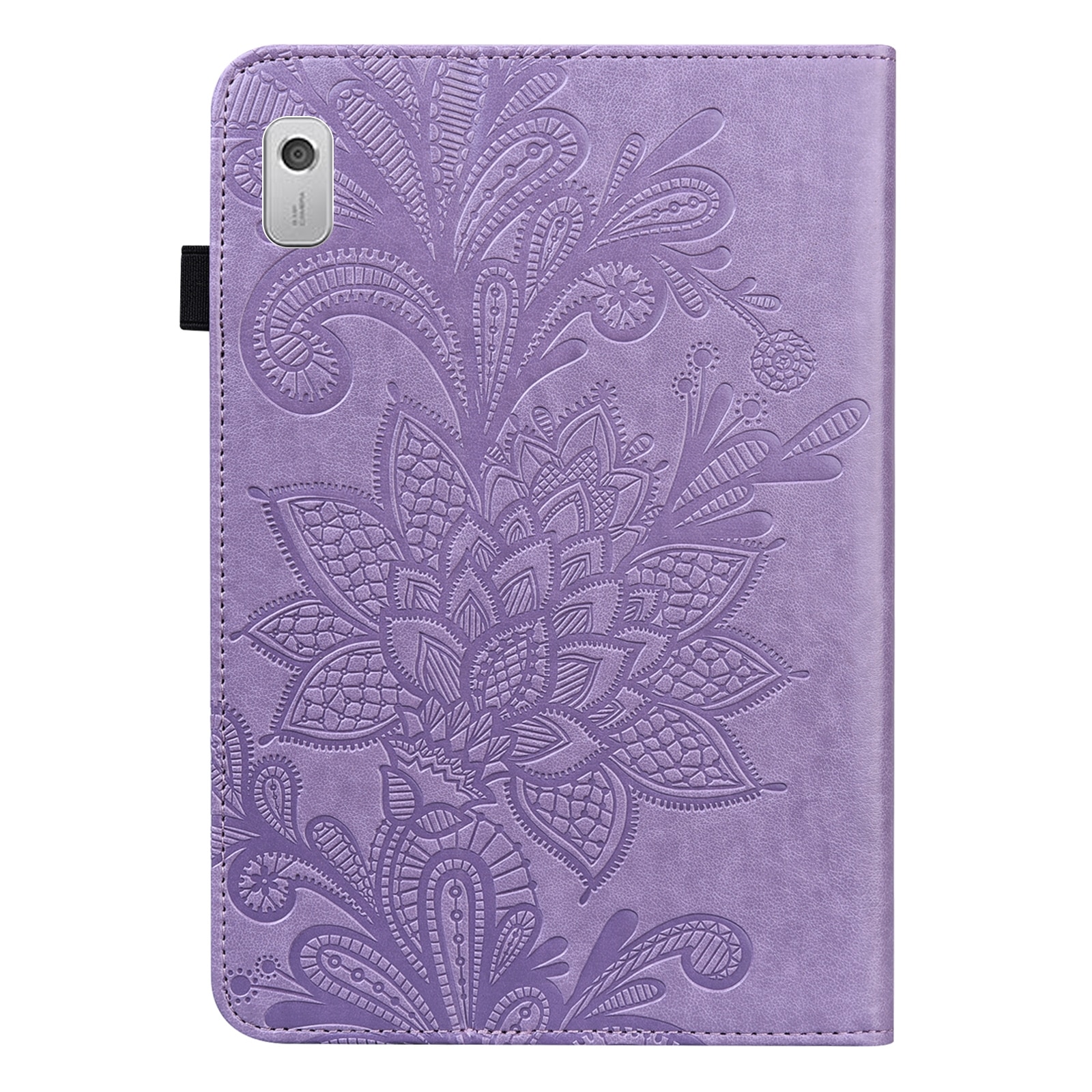 Husa tableta pentru Lenovo Tab M9, piele cu model floral embosat, tip carte cu suport, inchidere magnetica, violet