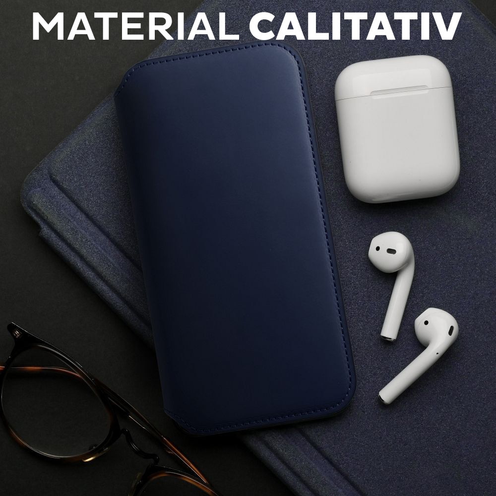 Husa pentru Xiaomi Redmi Note 14 Pro 5G / 14 Pro Plus 5G Daden Tip carte, Dual Pocket, Suport card, Functie de Stand si Inchidere Magnetica, Protectie Sporita, Albastru inchis