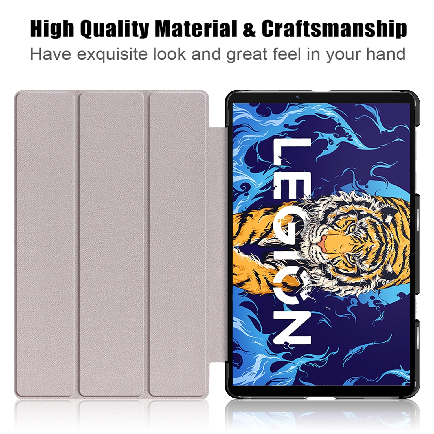 Husa tableta pentru Lenovo Legion Y700, piele texturata, design cu 3 plieri, catarama magnetica, Rosu