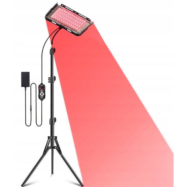 Lampa de terapie cu infrarosu, 96 LED-uri, stativ telescopic reglabil 60-180 cm, rosie, set complet
