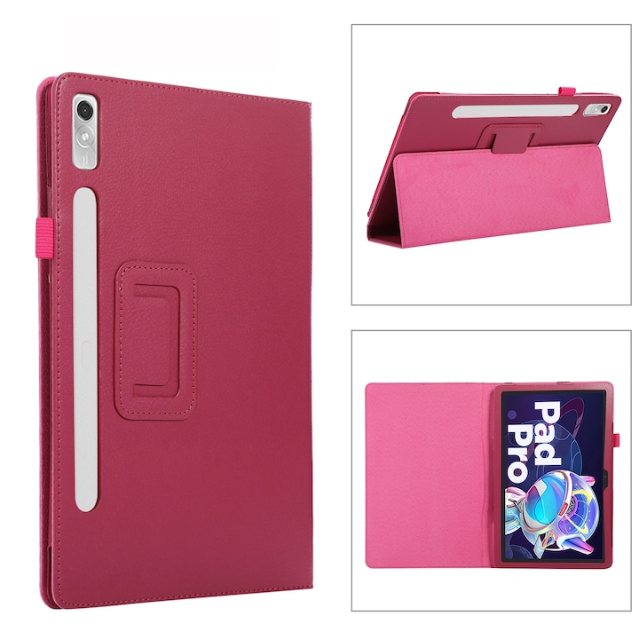 Husa tableta pentru Lenovo Tab P11 Pro Gen 2, piele cu textura granulata, cu suport (Roz Rosu)