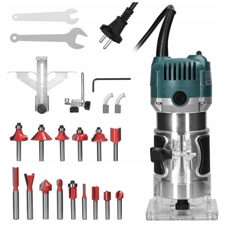 Élmaró, fém, 800W, 30000 fordulat/perc, 15 tartozék, 6,35mm, 206x87x90mm, ezüst/sötétzöld