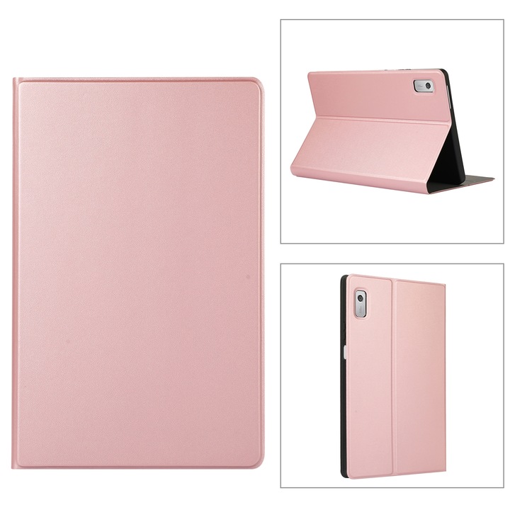 Husa tableta pentru Lenovo Tab M9, textura gravata, TPU si piele, flip, Roz auriu