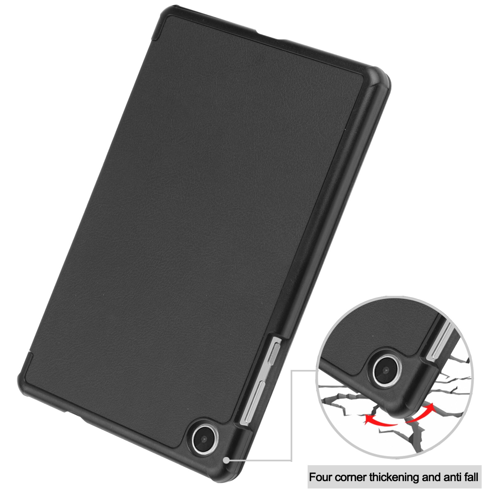 Husa tableta pentru Lenovo Tab M8 a 4-a generatie / TB-300FU, unicolor, stand cu 3 plieri din piele, Negru