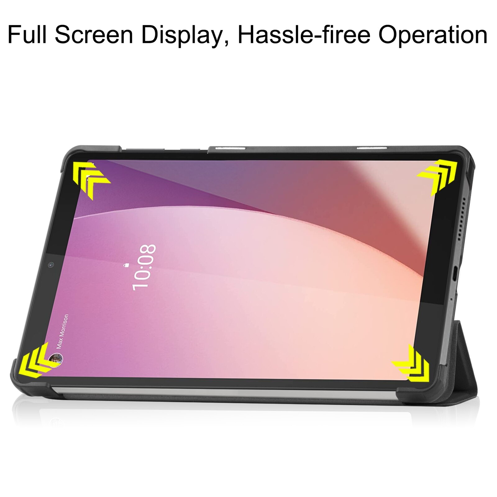 Husa tableta pentru Lenovo Tab M8 a 4-a generatie / TB-300FU, unicolor, stand cu 3 plieri din piele, Negru