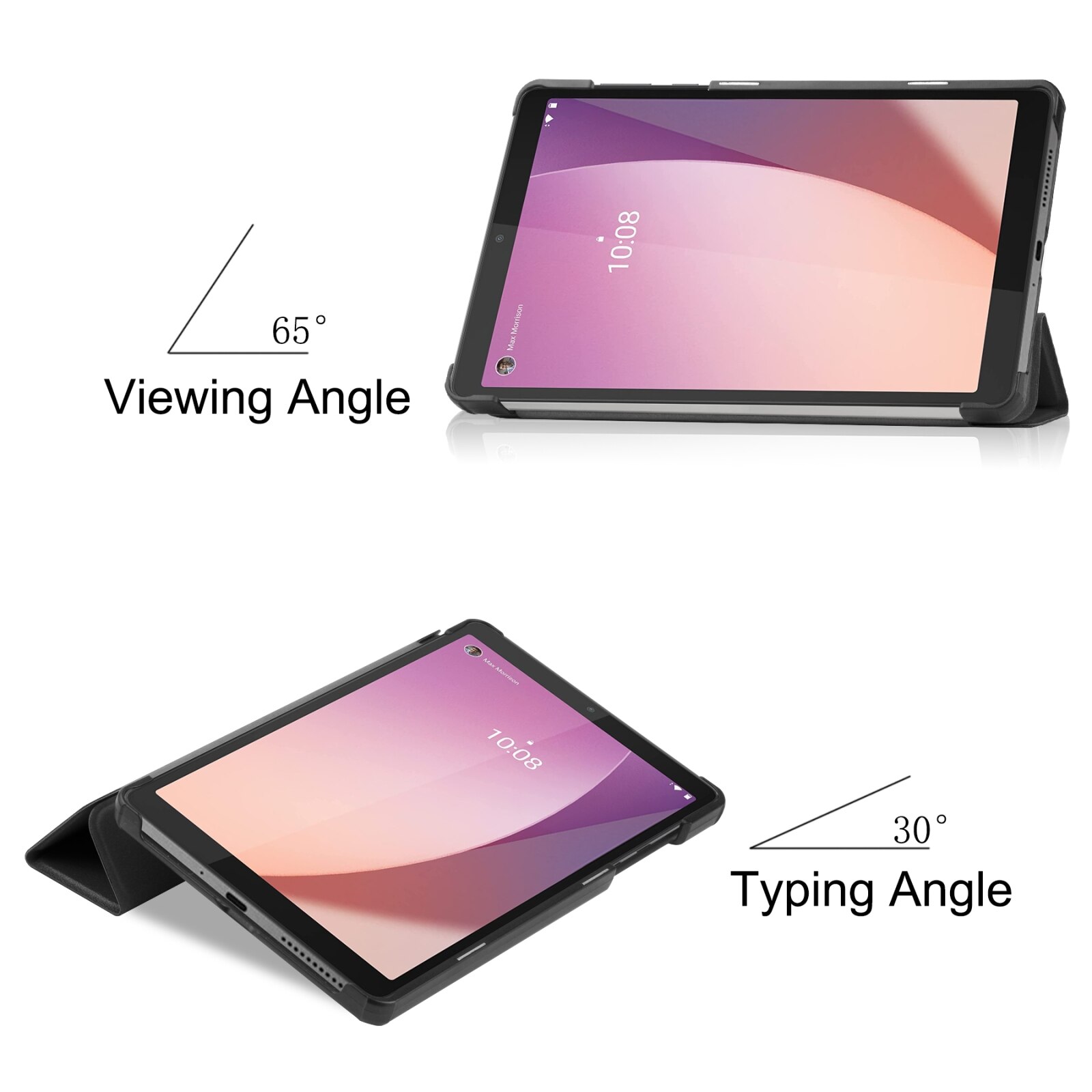 Husa tableta pentru Lenovo Tab M8 a 4-a generatie / TB-300FU, unicolor, stand cu 3 plieri din piele, Negru