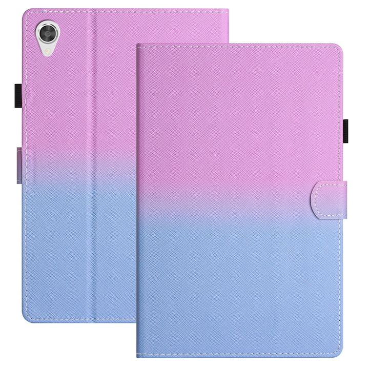 Lenovo Tab M10 HD Gen 2 tablet tok, varrott, színátmenetes bőr kivitelben, könyv alakú tartóval, mágneses zárral, lila-kék