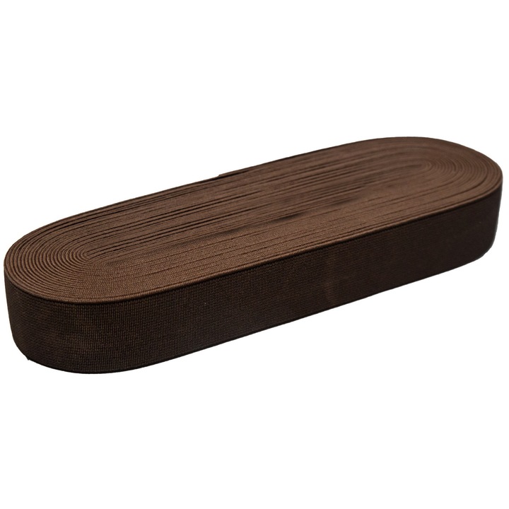 Elastic din material textil pentru imbracaminte, latime 3 cm, maro inchis, pachet de 10 metri