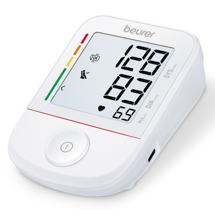 Апарат за кръвно Beurer BM 38, Индикатори за аритмия, Риск, Памет чрез приложение, USB-C, 22-42 см, Черен