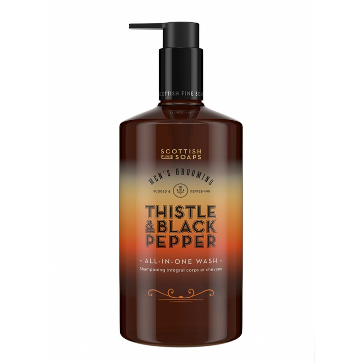 Измиващ гел 3в1 Scottish Fine Soaps, Трън и Пипер, Thistle & Black Pepper, 500 мл, за мъже, с Mагнезий, Oвес и Пантенол, Веган