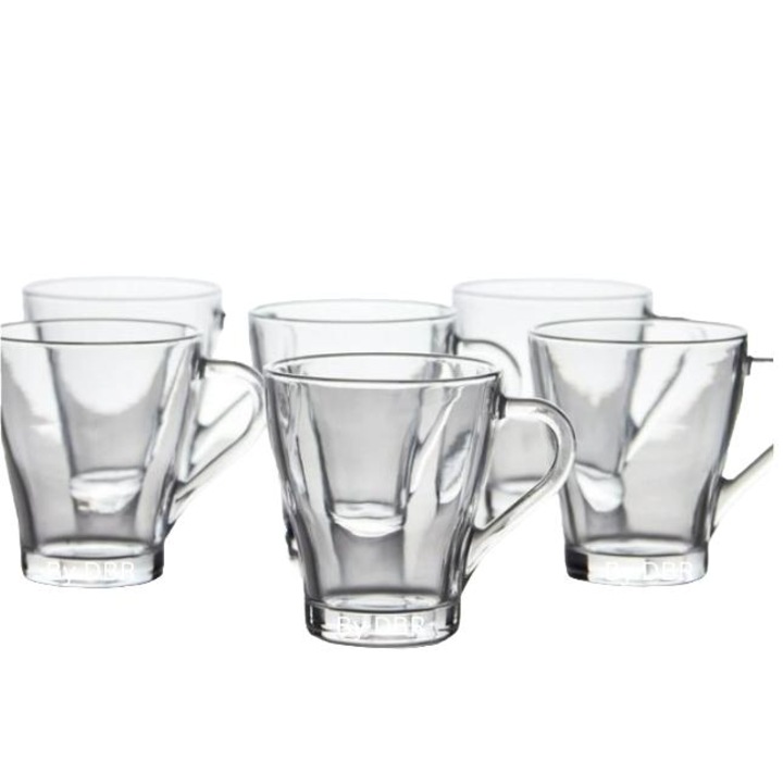 6 db-os Fiore kávésbögre szett, átlátszó üvegből, 280 ml-es cappuccino bögre, DBR, 10x8 cm