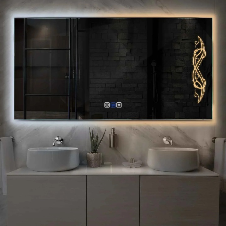 Oglinda LED 160x100 cm Orizontala, LED 3000K-6000K Dual, 3 Butoane Touch, Functie dezaburire 30°-40°, Temperatura LED Ajustabila - Reyze Gama Good Vibes Model LED 6