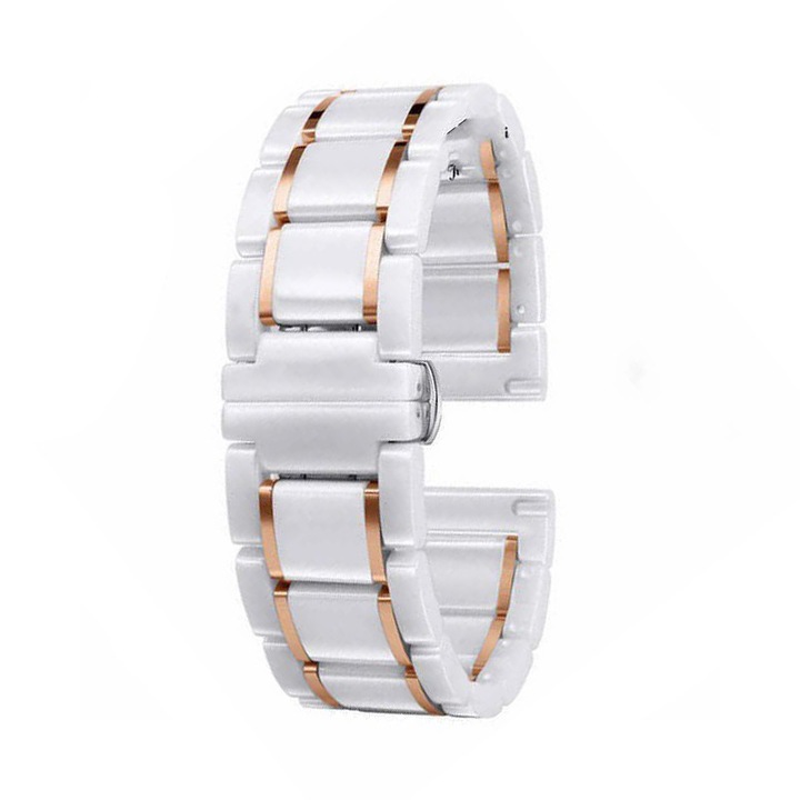 Curea ceramica Fendo Strap Luxury pentru Smart Watch, 20mm, auriu/alb