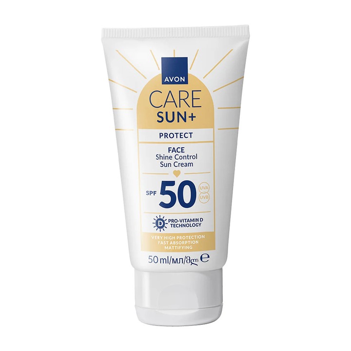 Crema de protectie solara pentru fata, Avon, SUN+, PROTECT, SPF 50, pentru controlul stralucirii, 50 ml