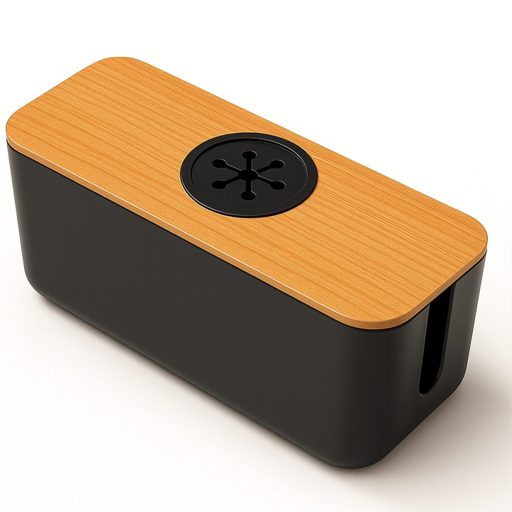 Organizator Cabluri cu Capac, Pentru Birou, Telefon, Laptop sau TV, Rezistent, Orificii Rotunde, Negru
