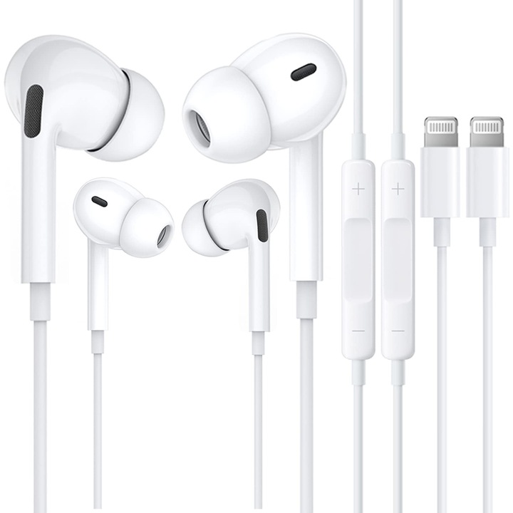 Casti intraauriculare Beamingnet, pachet de 2, sunet HiFi, conector Lightning, pentru adulti
