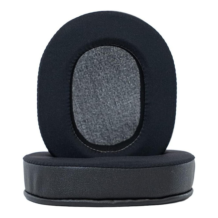 Set 2 bureti Edman pentru casti Brainwavz / Audio-Technica ATH M50X, M50XBT, M50, M40X, M30, M20, M10, ATH-MSR7, Over-Ear, Piele ecologica si textil, Negru