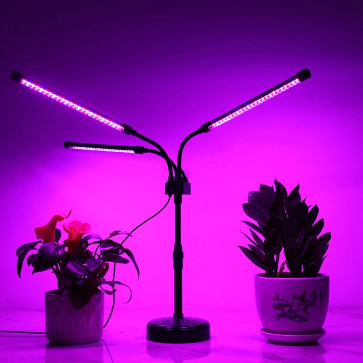 Lampa cu lumina UV pentru cresterea plantelor cu 3 Brate ajustabile, 15W, 72 LED-uri, 65 cm, Lumina Mov