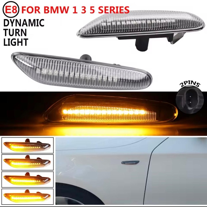 Комплект от 2 динамични мигача за BMW E81 E82 E87 E88 E90 E91 E92 E93 E60 E61 X1 E84 E46, прозрачна лупа