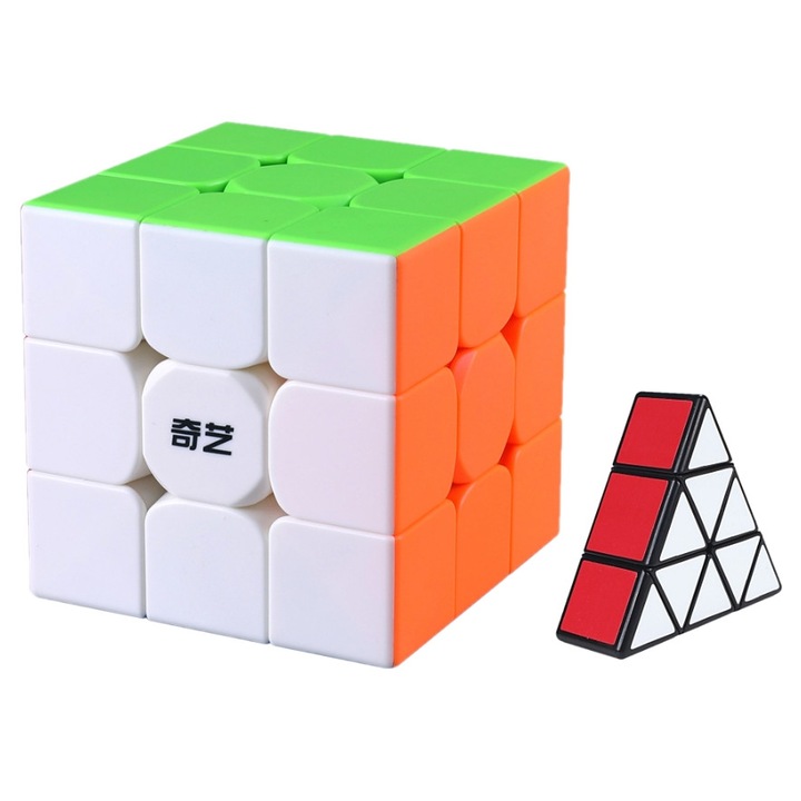 Логическа игра Qiyi Qimeng Plus 3x3x3 9 см, цветна, без стикери + пъзел Zeal Slim Pyraminx 1x3x3