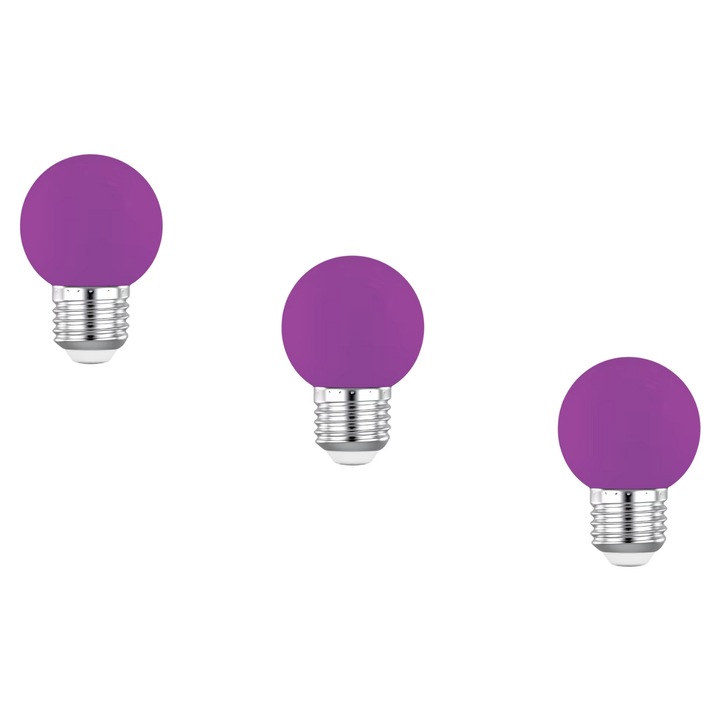 Комплект от 3 LED крушки Ecoplanet, малка, сферична, лилав, G45, E27, 1W (10W), 80 LM, G, матова