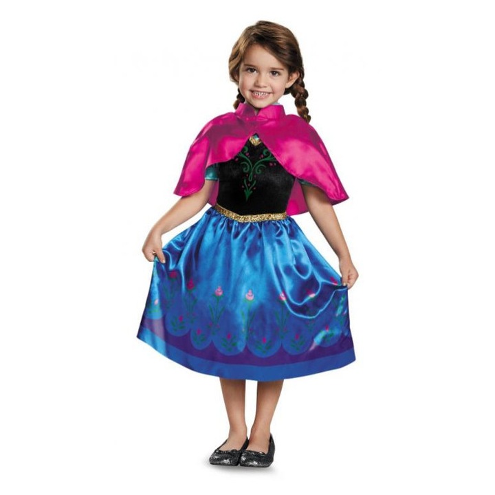 Costum carnaval printesa Ana - Frozen pentru copii, Godan, poliester, marime S ( 5-6 ani)