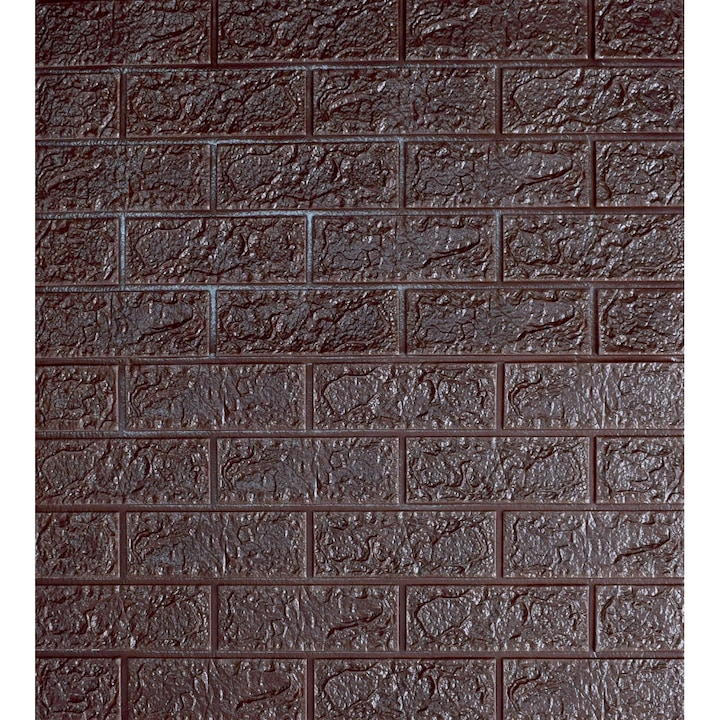 Tapet autoadeziv 3D Naimeed D3312, PVC, 77 x 70 cm, model caramida, maro