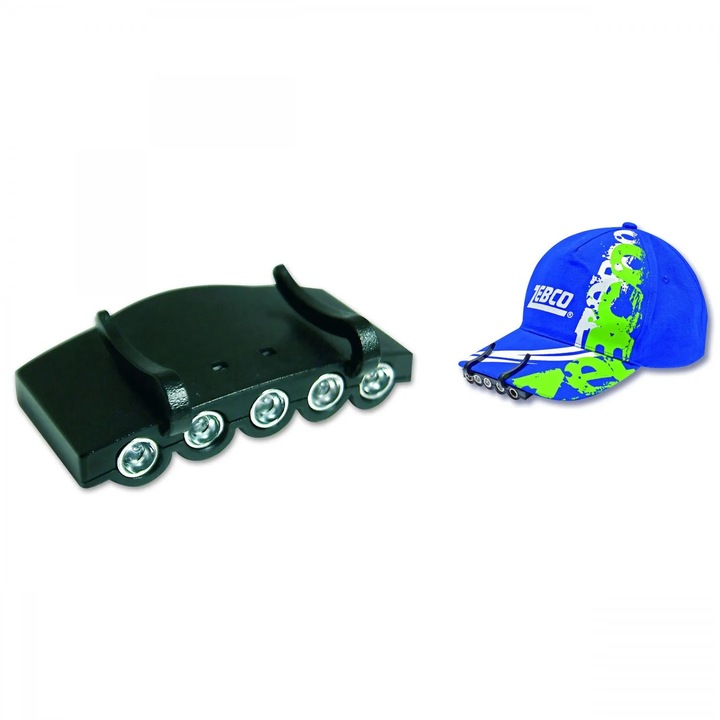 Lampa de Cap Zebco Hat Lamp, pentru Pescuit**Caracteristici:** Lampa cu 5 LED-uri puternice, consum redus de energie, usoara, rezistenta la apa, inclusa baterii, greutate 26 grame. Compatibila cu sepci cu cozoroc