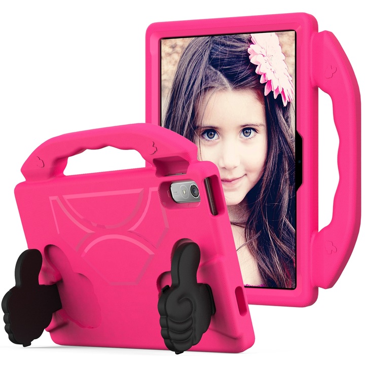 Husa tableta pentru Lenovo Tab P11 J606F, material EVA, design cu suport deget, protectie anti-soc, roz deschis